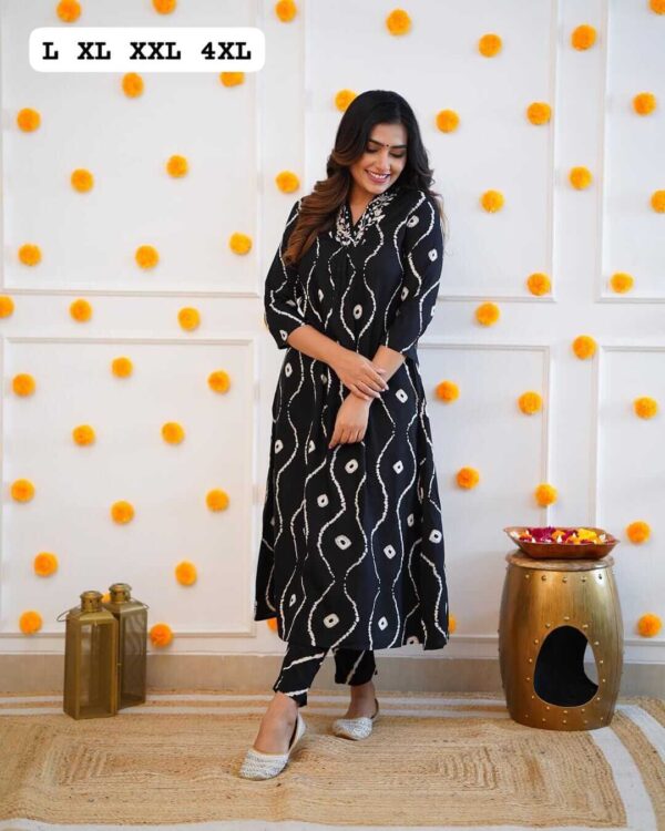 Rayon Black Print Kurti With Pant Set