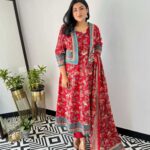 Red Jacket Kurti Pant Dupatta Set