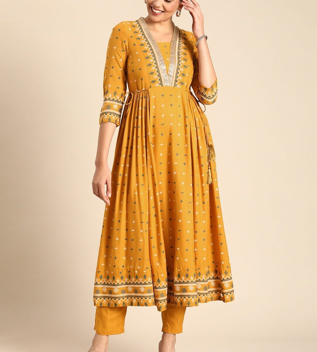 Yellow Kurti Combination With Pant