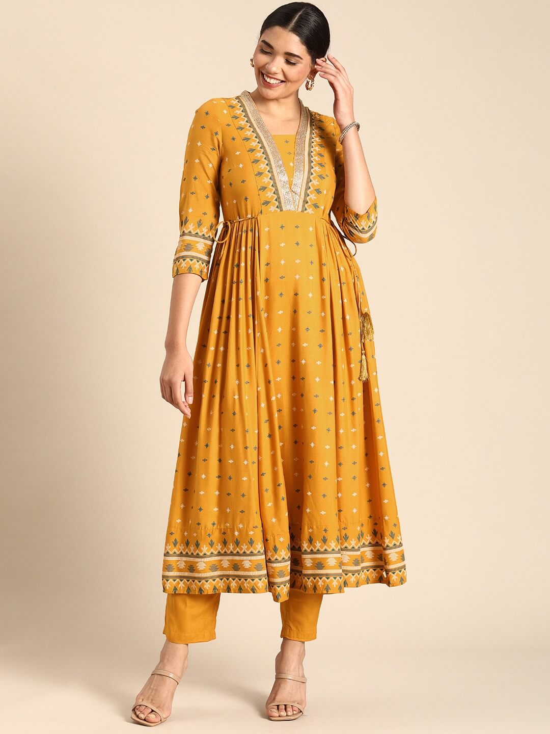 Yellow Kurti Combination With Pant