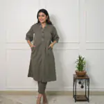 Grey Cotton Slub Kurti Pant Set