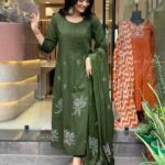 Cotton Dark Green Kurti Pant With Dupatta