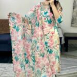 Organza Floral Print Kurti Pant Dupatta Set