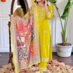 Rayon Yellow Embroidery Suit Set