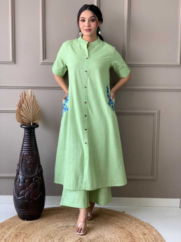 Cotton Green Kurti​ With Pant Set