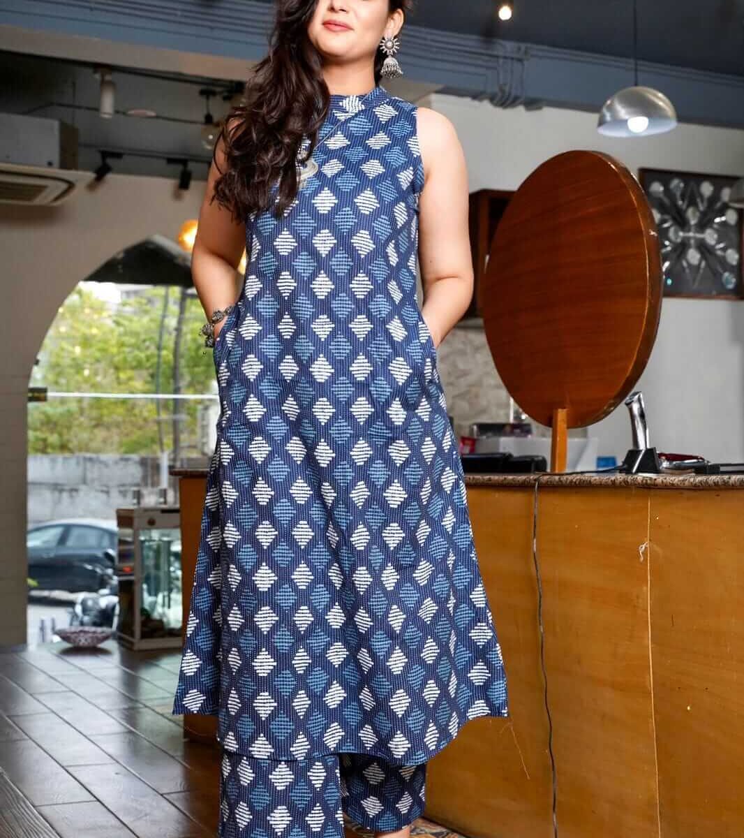 Office Wear Sleeveless Kurti Palazzo Set