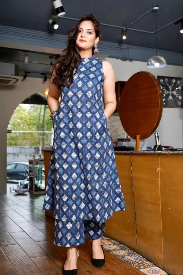 Office Wear Sleeveless Kurti Palazzo Set