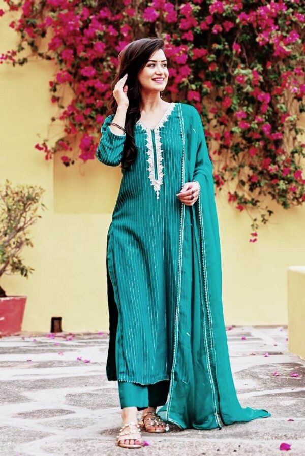 Peacock Green Kurti Pant With Dupatta​