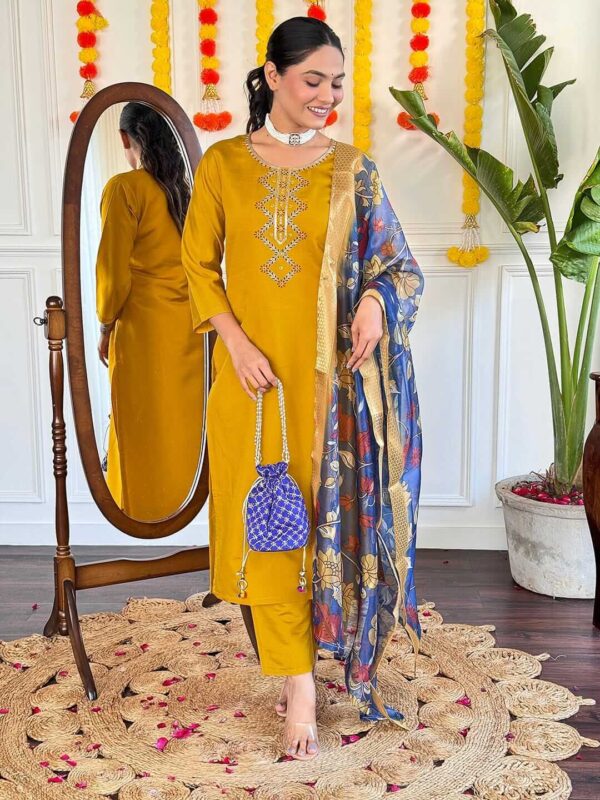 Viscose Chanderi Yellow Suit Set