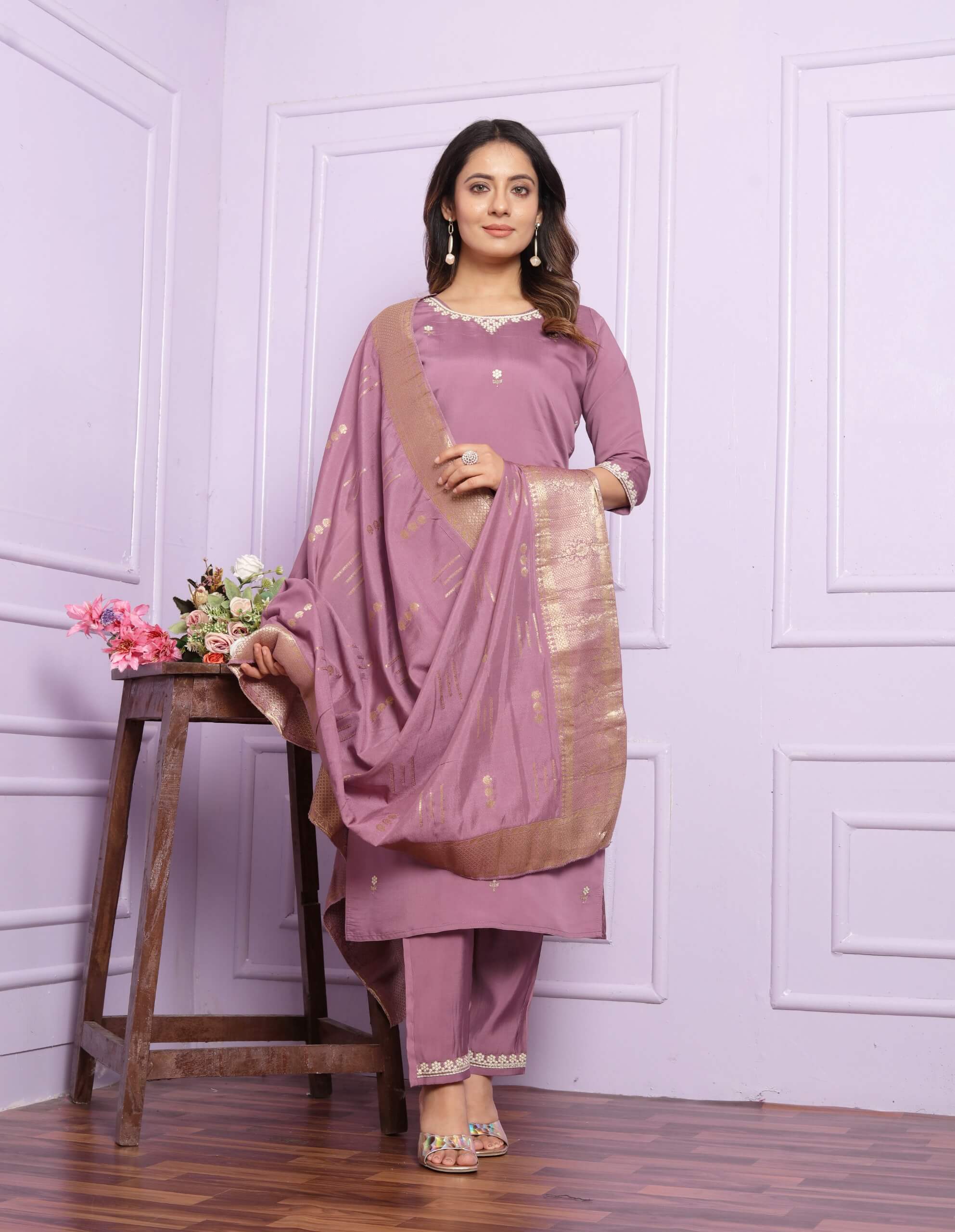 Pastel Purple Silk Suit Set