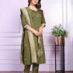 Mehndi Green Silk Suit Set