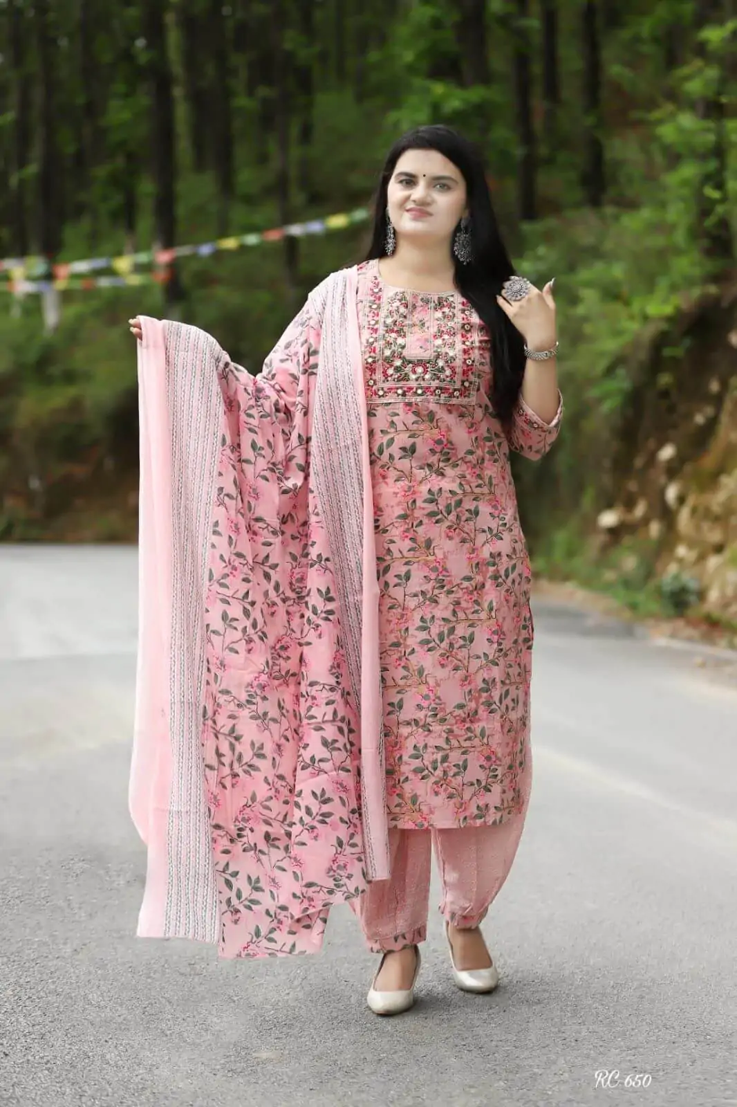 Light Pink Cotton Kurti Pant With Dupatta