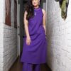 Dark Purple Cotton Kurti Pant Set