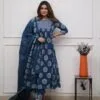 Blue Cotton Kurti Pant With Dupatta Set