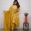 Yellow Cotton Kurti Pant With Dupatta Set