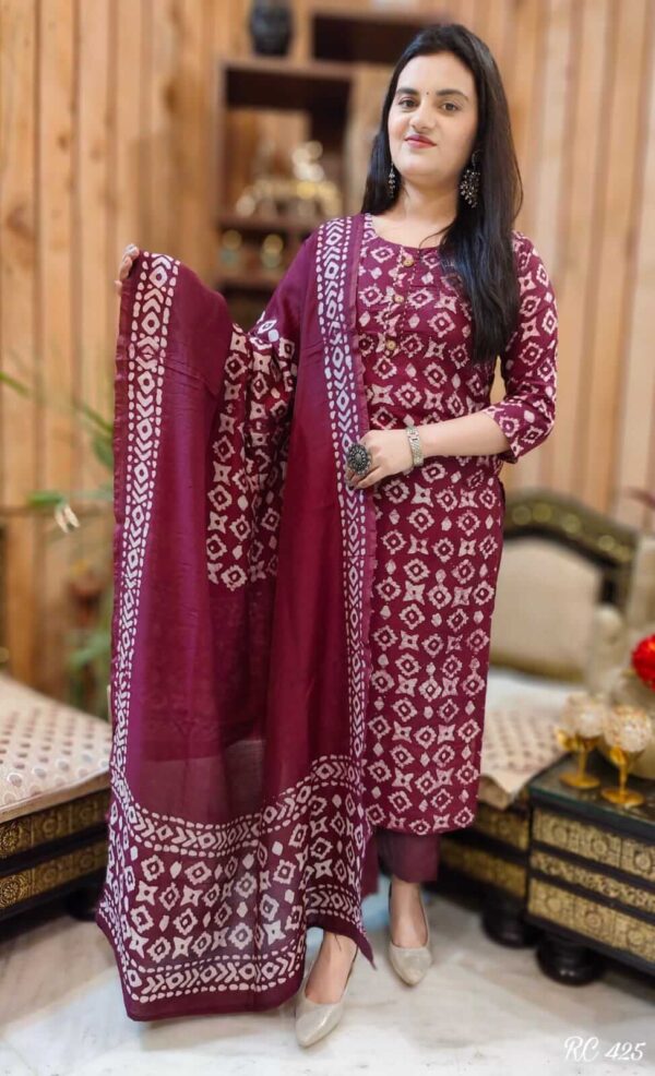 Rayon Printed Kurti Pant With Dupatta​