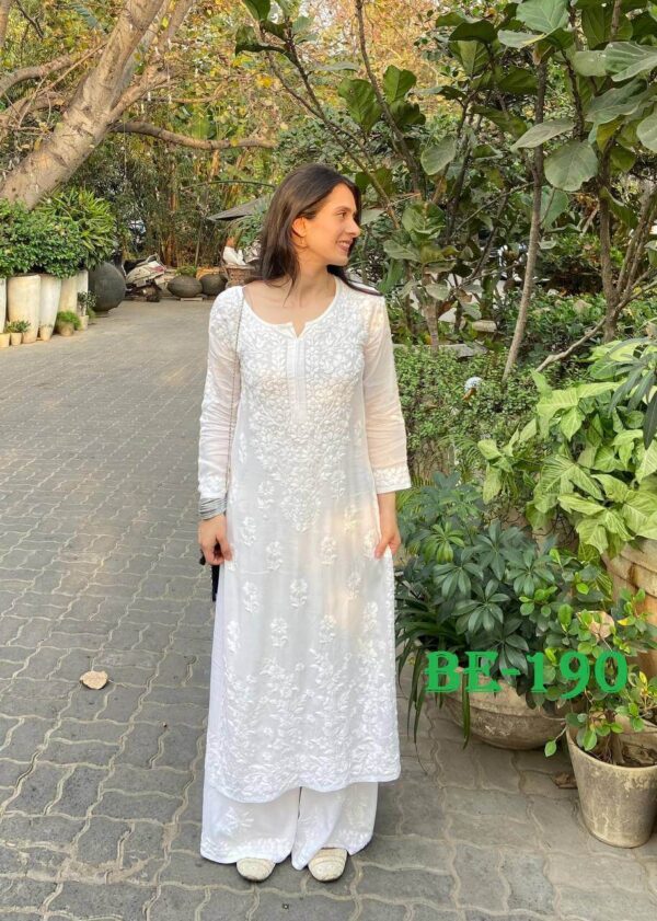 White Maslin Kurti With Palazzo Set