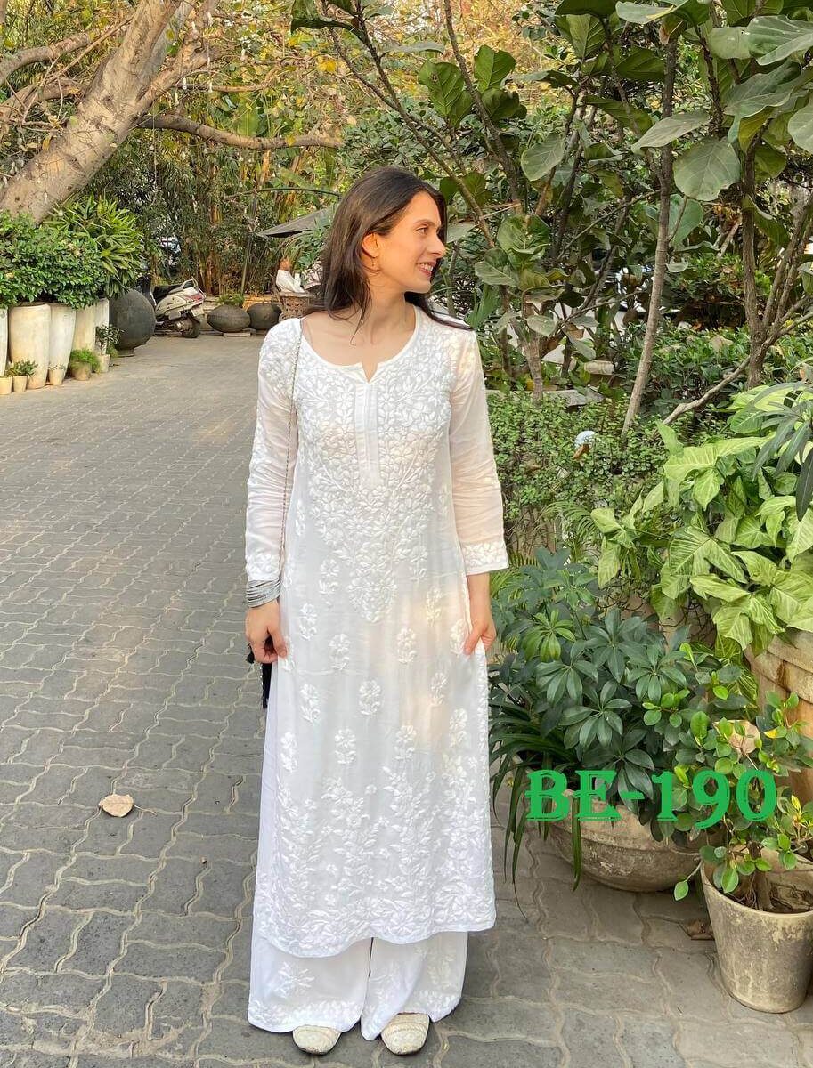 White Maslin Kurti With Palazzo Set