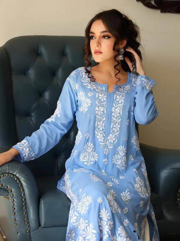 Rayon Sky Blue Kurti With Palazzo Set