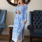 Rayon Sky Blue Kurti With Palazzo Set