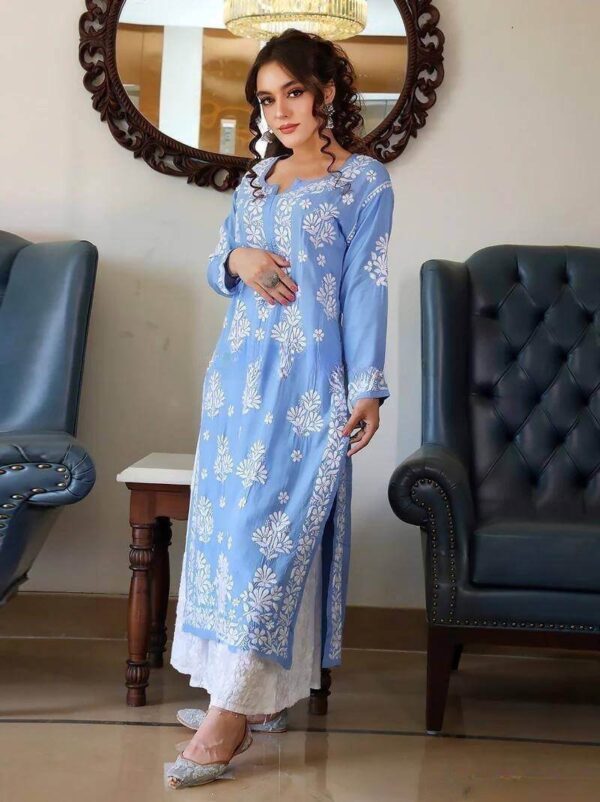 Rayon Sky Blue Kurti With Palazzo Set