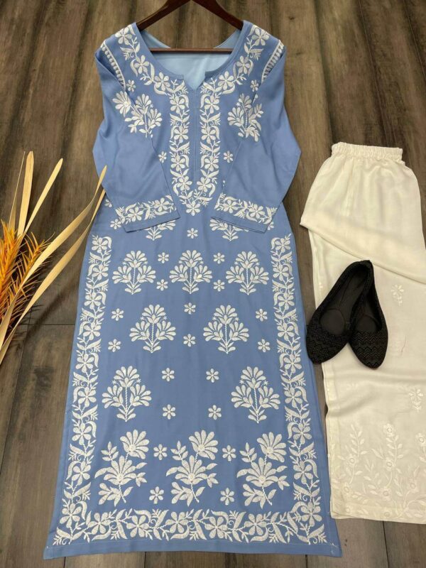 Rayon Sky Blue Kurti With Palazzo Set