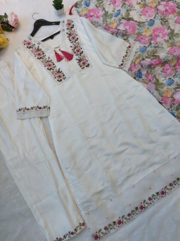 White Chanderi Suit Set