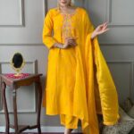 Yellow Viscose Chanderi Suit Set