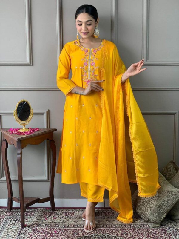 Yellow Viscose Chanderi Suit Set