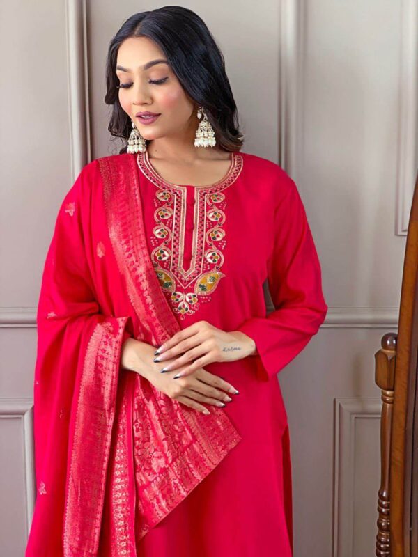 Red Viscose Chanderi Suit Set