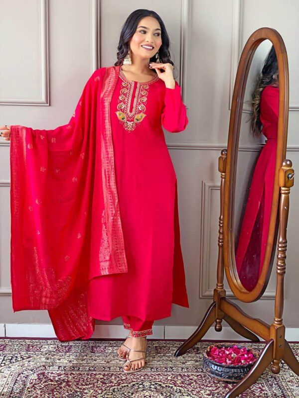 Red Viscose Chanderi Suit Set