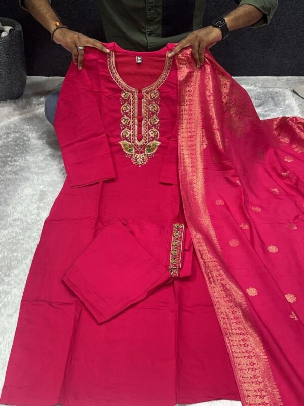 Red Viscose Chanderi Suit Set