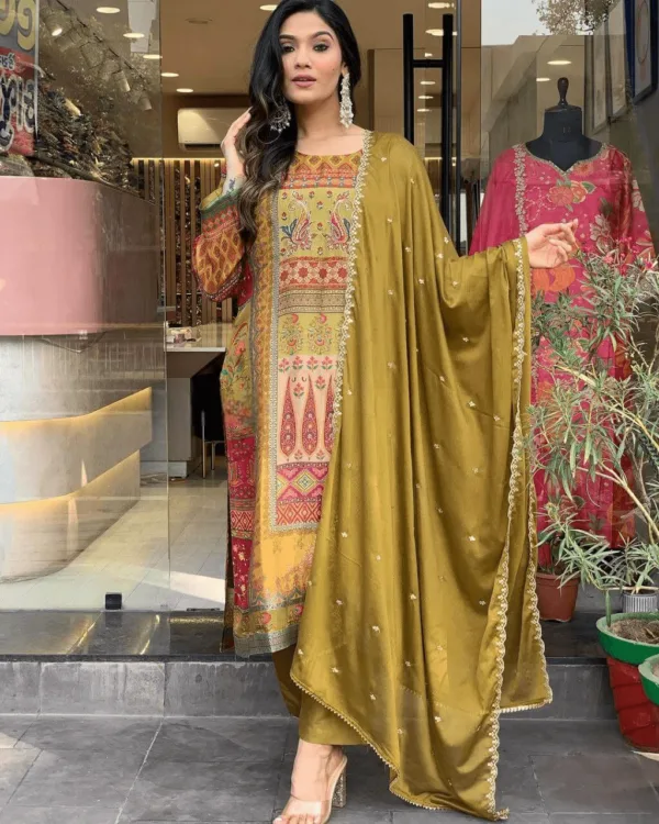 Mehndi Green Kurti Pant With Dupatta