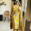 Cotton Yellow Sanganeri Print Kurti & Kurta Set