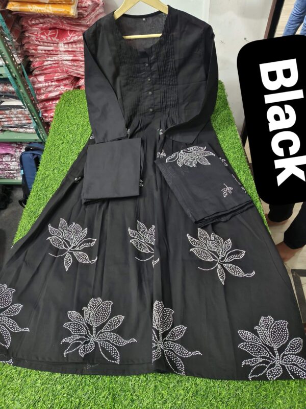 Print Black Cotton Suit Set