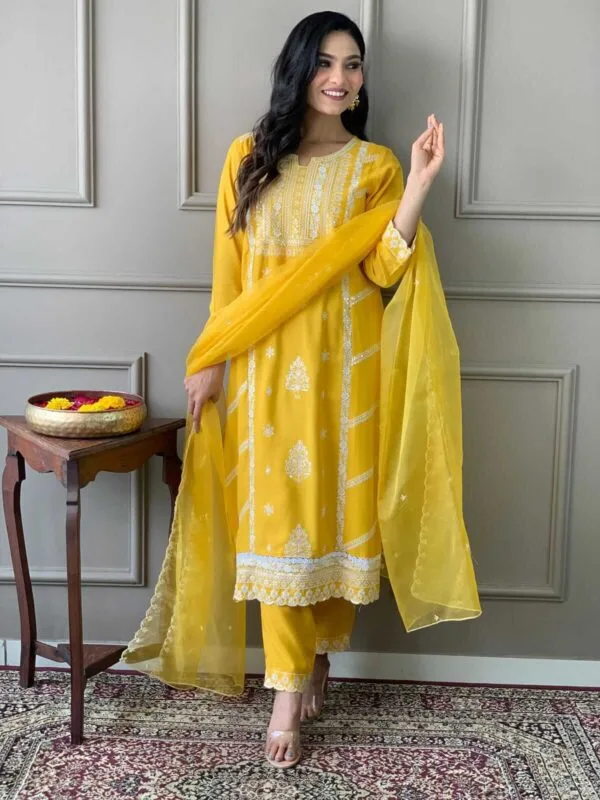 Yellow Party Wear Kurti Set