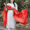 White Kurti Chikankari Pant With Red Dupatta