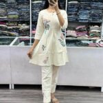 White Cotton Flex Kurti With Pant Set