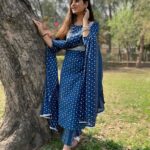 Blue Cotton Kurti Pant With Dupatta