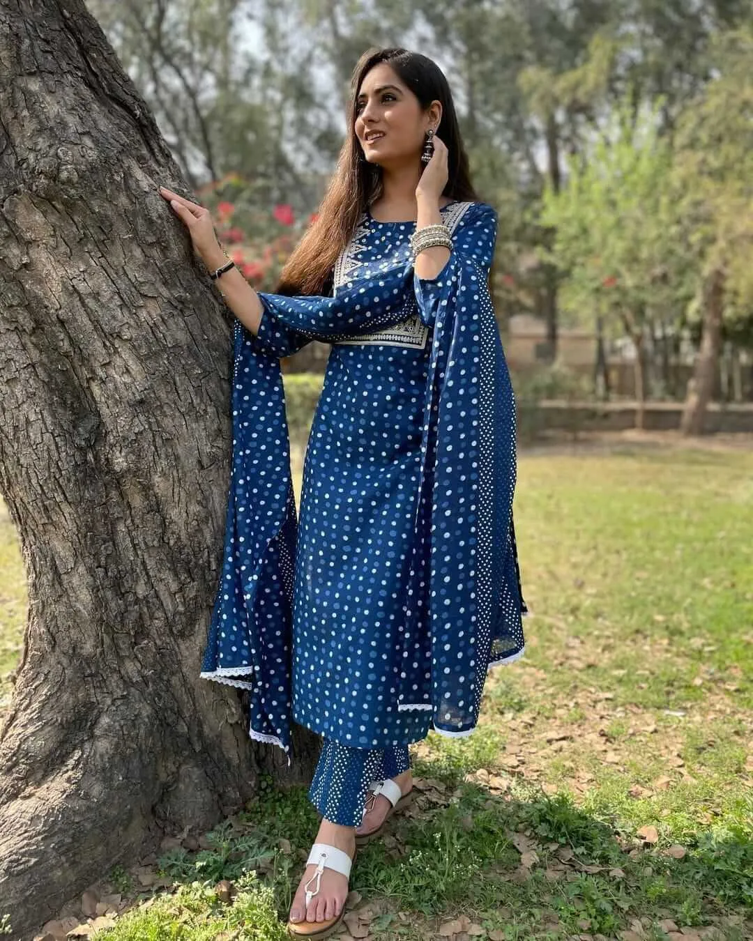 Blue Cotton Kurti Pant With Dupatta