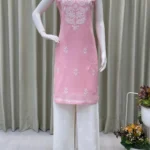 Pink Floral White Kurti With Palazzo