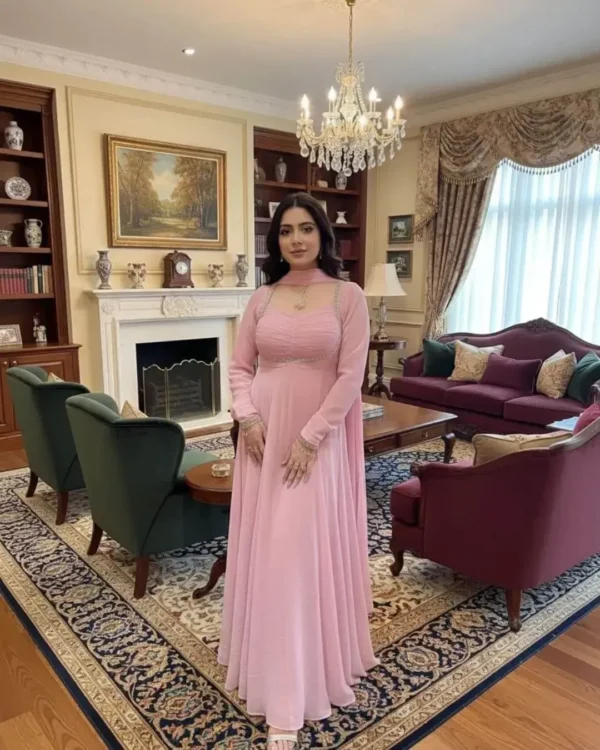 Pink Georgette Anarkali Suit Set 1