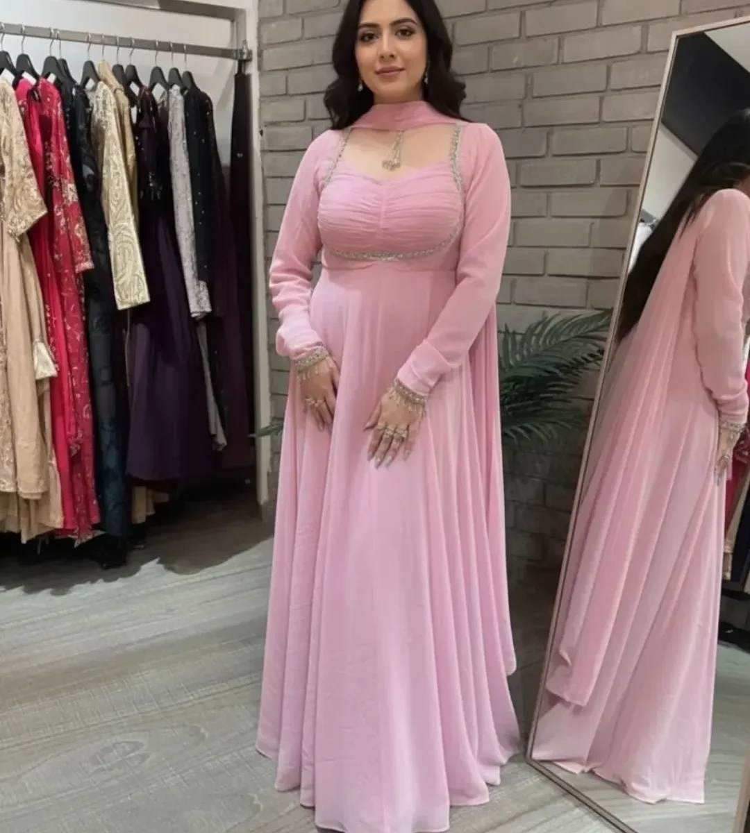 Pink Georgette Anarkali Suit Set