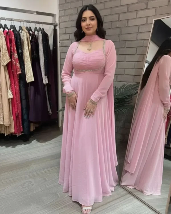 Pink Georgette Anarkali Suit Set