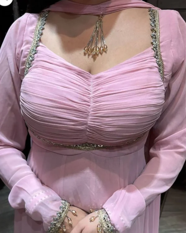 Pink Georgette Anarkali Suit Set Front