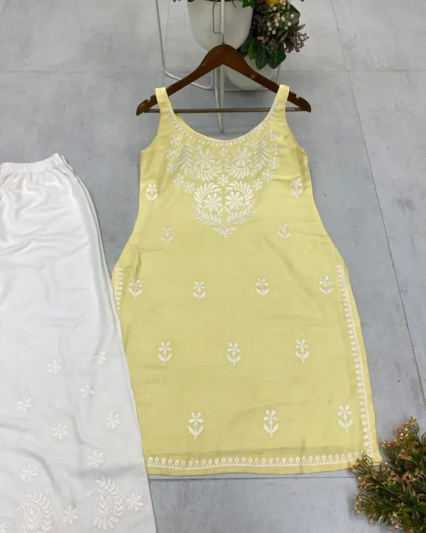 Yellow Floral White Kurti With Palazzo