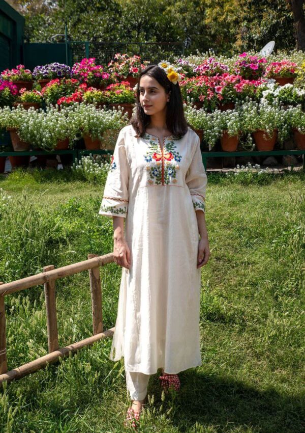 Cotton White Kurti With Pant Set