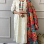 White Cotton Chikankari Kurti Set for Women