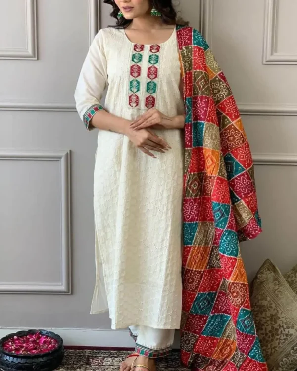 White Cotton Chikankari Kurti Set for Women