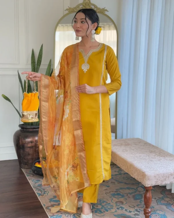 Viscose Chanderi Yellow Suit Set